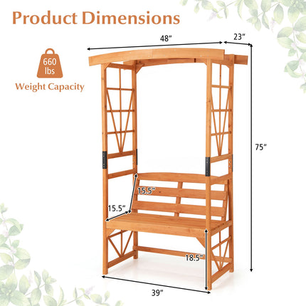 Gartenbogen-Pergola mit 2-Sitzer-Bank, 1,9 m, Tannenholz