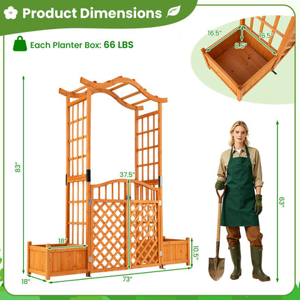 Gartenbogen mit Tor, 2 Pflanzkästen, Tannenholz