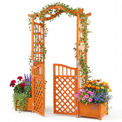 Gartenbogen mit Tor, 2 Pflanzkästen, Tannenholz