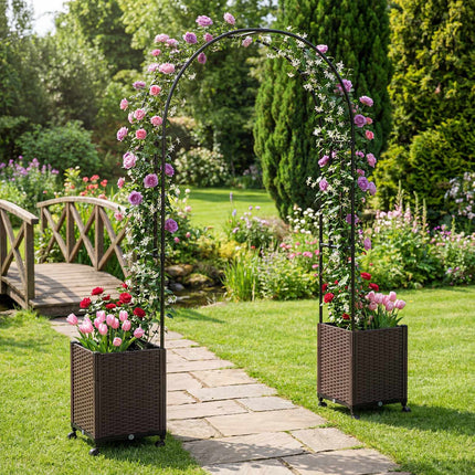 Gartenbogen-Spalier mit 2 selbstbewässernden Pflanzkästen