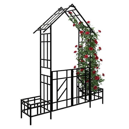 Garden Arch With Gate and Planters, House-Shaped