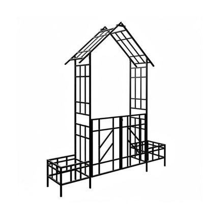Garden Arch With Gate and Planters, House-Shaped