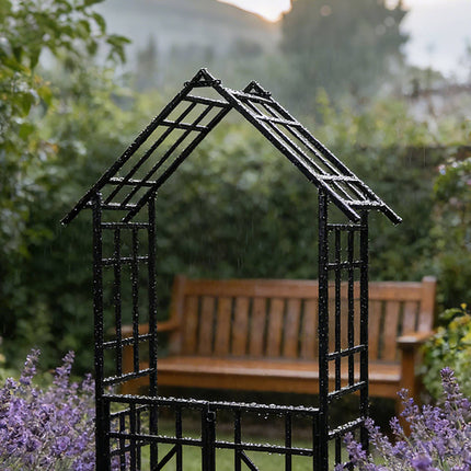 Garden Arch With Gate and Planters, House-Shaped