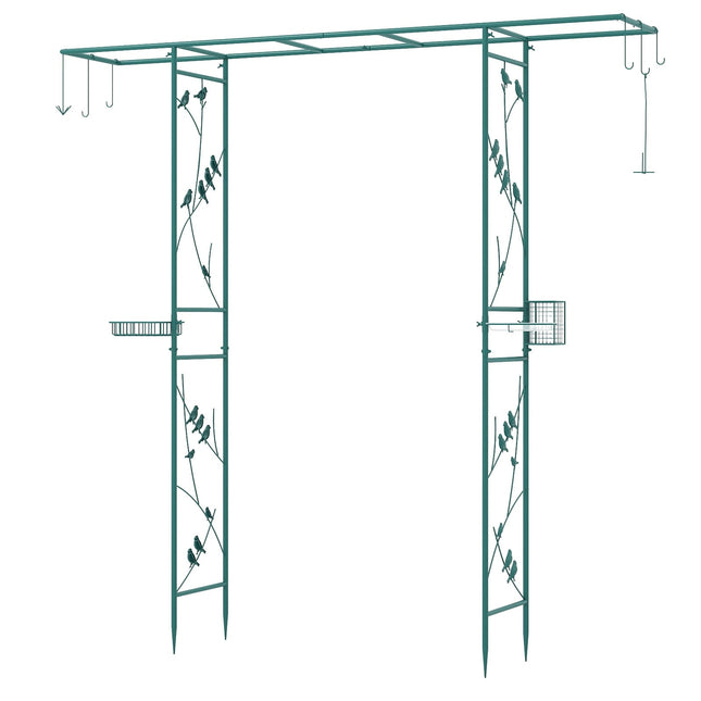 Garden Arch with Bird Feeder and Water Bowl, Metal Frame
