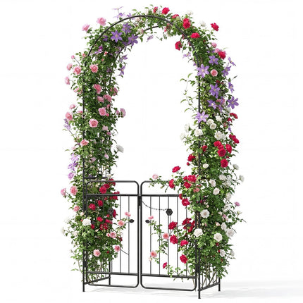 Gartenbogen mit abschließbarem Tor, Metallspalier, Schwarz