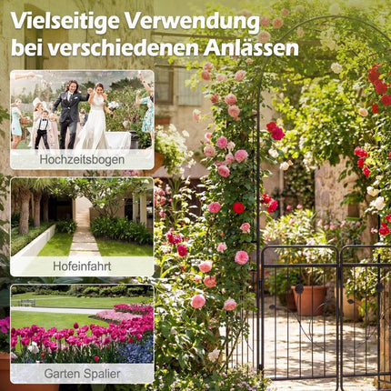 Gartenbogen mit abschließbarem Tor, Metallspalier, Schwarz