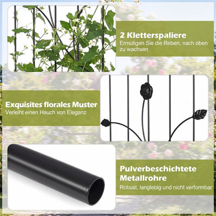 Gartenbogen mit abschließbarem Tor, Metallspalier, Schwarz