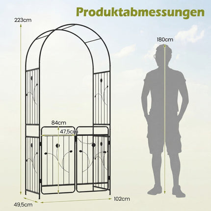 Gartenbogen mit abschließbarem Tor, Metallspalier, Schwarz
