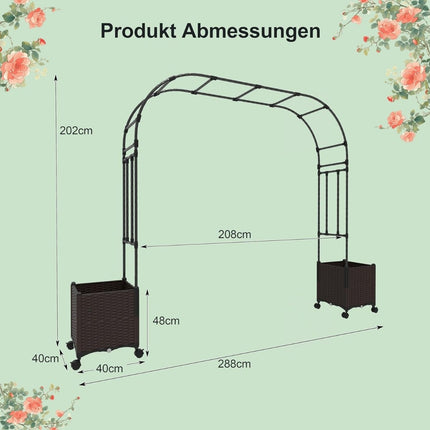 Garden Arch with Planters, Metal Trellis for Climbing Plants