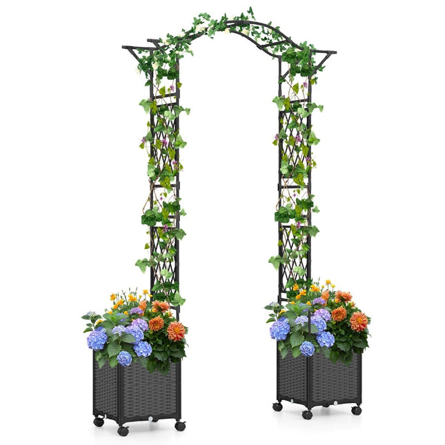 Gartenbogen mit selbstbewässernden Pflanzgefäßen, Metall & PP, 250 cm