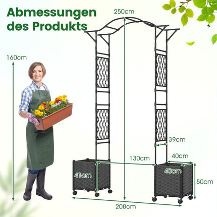 Garden Arch with Self-Watering Planters, Metal & PP, 250cm