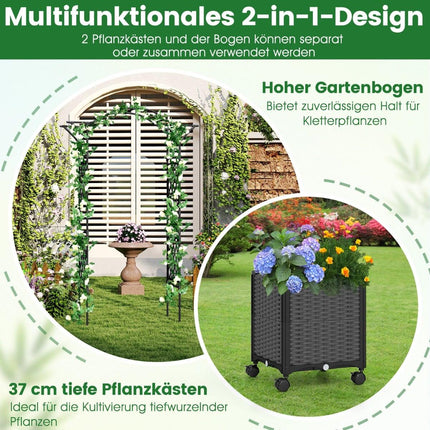 Garden Arch with Self-Watering Planters, Metal & PP, 250cm