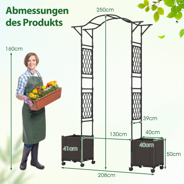 Gartenbogen mit selbstbewässernden Pflanzgefäßen, Metall & PP, Schwarz