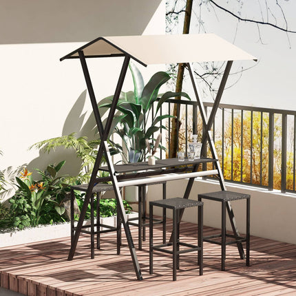 Garten Rattan Bar-Set mit Dach & Fußstütze für Balkon