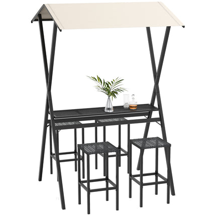 Garten Rattan Bar-Set mit Dach & Fußstütze für Balkon