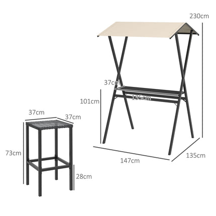 Garten Rattan Bar-Set mit Dach & Fußstütze für Balkon