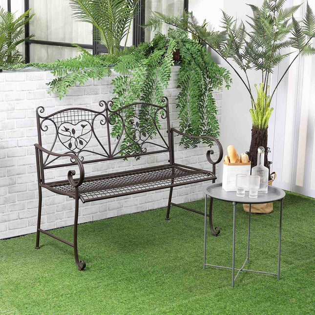 Wetterfeste 2-Sitzer-Gartenbank aus Metall, Antik-Optik