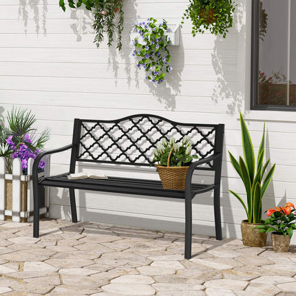 2-seater metal garden bench, elegant black cast iron