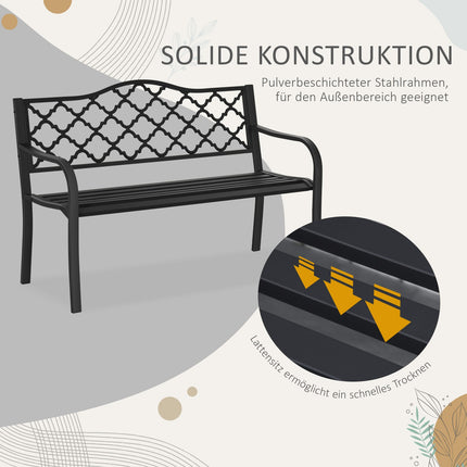2-seater metal garden bench, elegant black cast iron
