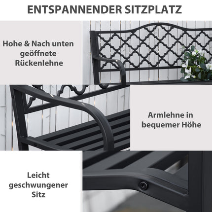 2-seater metal garden bench, elegant black cast iron