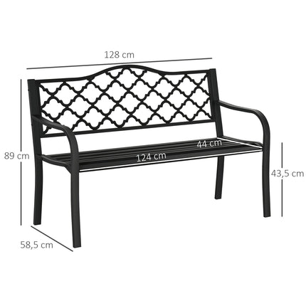 2-seater metal garden bench, elegant black cast iron