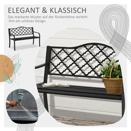 2-seater metal garden bench, elegant black cast iron