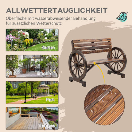 2-Sitzer Gartenbank aus Holz im Ochsenraddesign