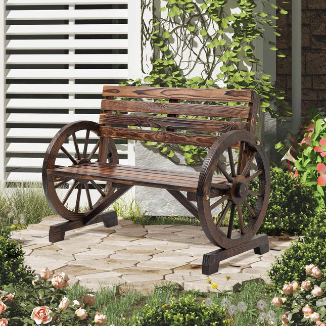 2-Sitzer Gartenbank aus Holz im Ochsenraddesign