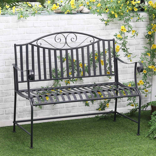 Gartenbank aus Metall für 2 Personen – Grau, robust bis 220 kg