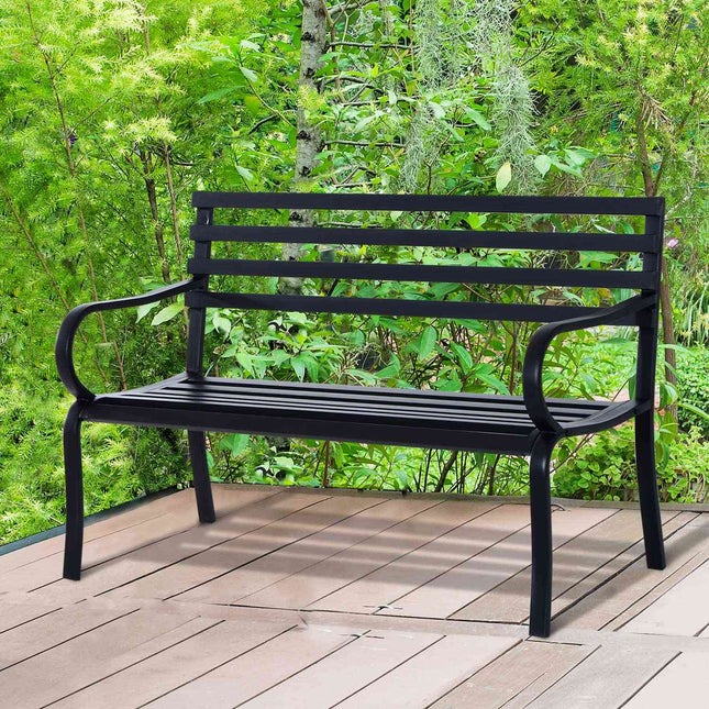 Gartenbank aus schwarzem Metall für 2 Personen – 127 x 58 x 82 cm