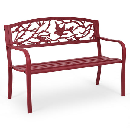 Garden Bench, Cast Iron Steel, 2-3 Seater, Red