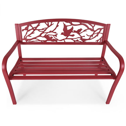 Garden Bench, Cast Iron Steel, 2-3 Seater, Red
