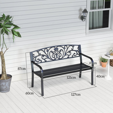 Tuinbank Metaal 2-zits Parkbank met Rugleuning en Armleuning Weerbestendig Belastbaarheid tot 250 kg voor Balkon en Terras Zwart