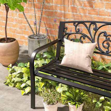 Tuinbank Metaal 2-zits Parkbank met Rugleuning en Armleuning Weerbestendig Belastbaarheid tot 250 kg voor Balkon en Terras Zwart