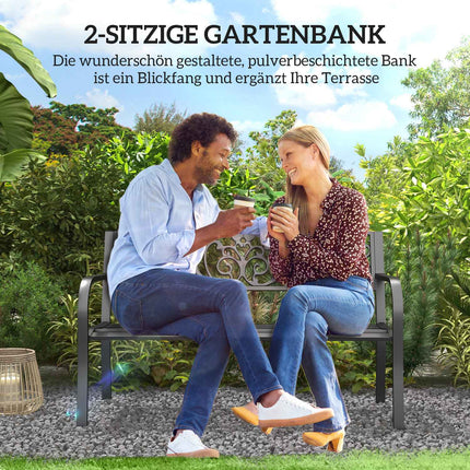 Tuinbank Metaal 2-zits Parkbank met Rugleuning en Armleuning Weerbestendig Belastbaarheid tot 250 kg voor Balkon en Terras Zwart