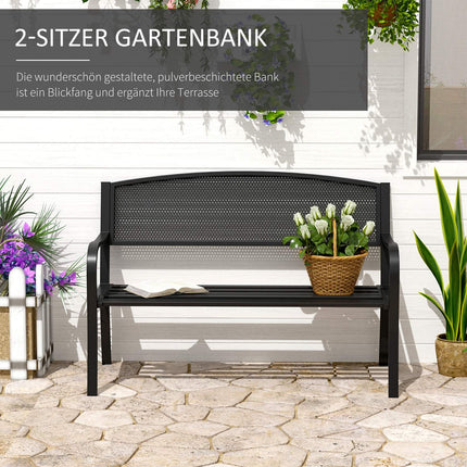 Garten-Stahlbank 2-Sitzer – Schwarz, B127 x T60 x H87 cm