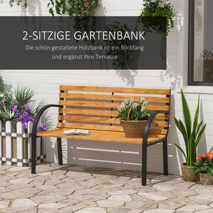 2-Sitzer Gartenbank, Stahl und Kiefer, 122x60x83 cm