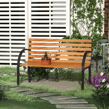 2-Sitzer Gartenbank, Stahl und Kiefer, 122x60x83 cm