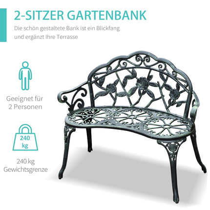2-seater metal garden bench - 100 x 54 x 78 cm