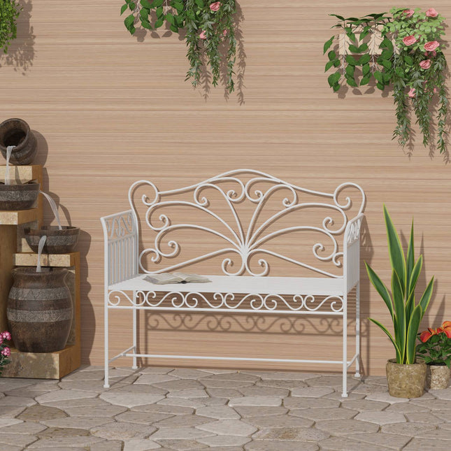 Weiße 2-Sitzer Gartenbank aus Metall – Gartenmöbel