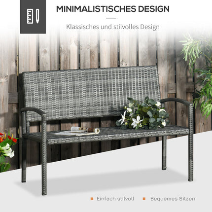 Gartenbank – Rattan-Optik, Stahlrahmen, 2-Sitzer, grau