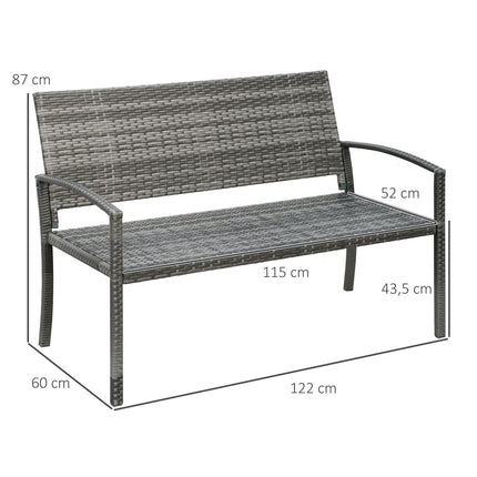 Gartenbank – Rattan-Optik, Stahlrahmen, 2-Sitzer, grau