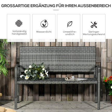 Gartenbank – Rattan-Optik, Stahlrahmen, 2-Sitzer, grau