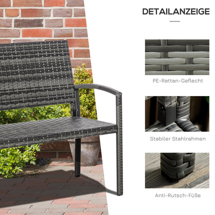Gartenbank – Rattan-Optik, Stahlrahmen, 2-Sitzer, grau