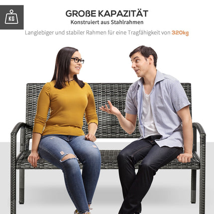 Gartenbank – Rattan-Optik, Stahlrahmen, 2-Sitzer, grau