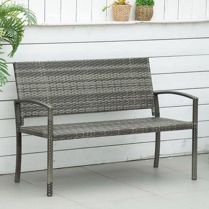 Gartenbank – Rattan-Optik, Stahlrahmen, 2-Sitzer, grau