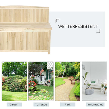 Garden bench with storage, 2-seater, spruce, 250 kg capacity
