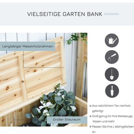 Garden bench with storage, 2-seater, spruce, 250 kg capacity