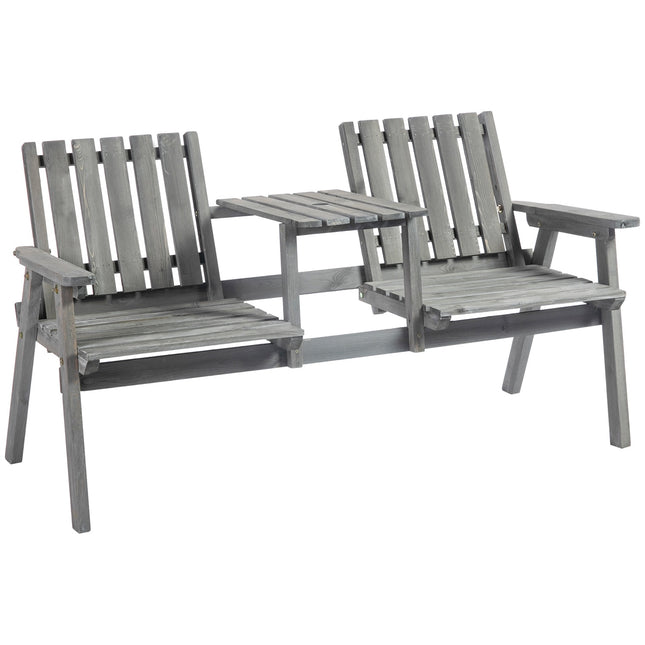 Gartenmöbel-Set – Graues Massivholz, 2 Sitzplätze, Schirmloch