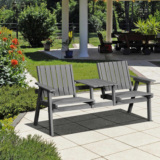 Gartenmöbel-Set – Graues Massivholz, 2 Sitzplätze, Schirmloch